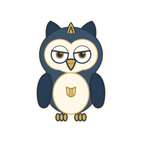 Bradchad, a blue owl with gold details.