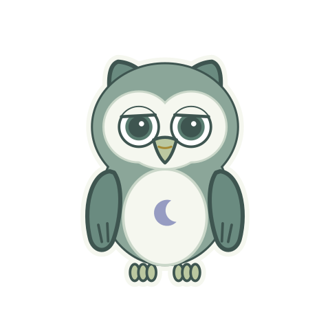 Sleepy, a green owl with lavender details.